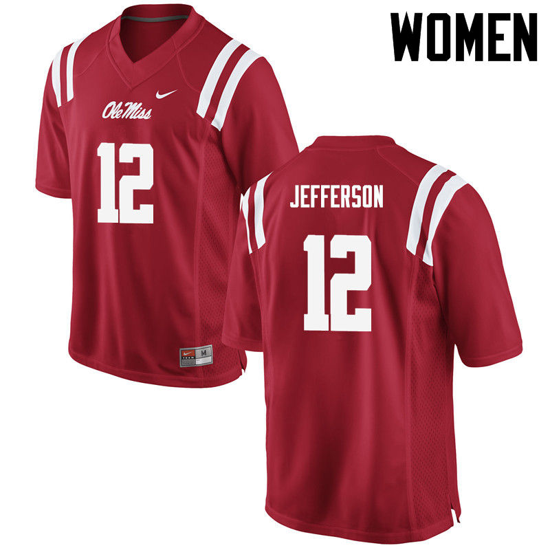 Women Ole Miss Rebels #12 Van Jefferson College Football Jerseys-Red